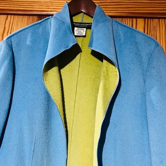 VTG Bernard Holtzman Harve Bernard Color Block Wool Blend Fleece Open Jacket - Picture 3 of 11